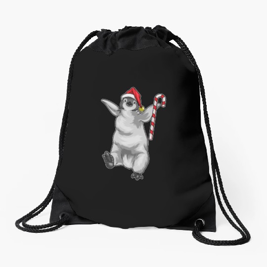 Penguin Christmas Candy cane Drawstring Bags