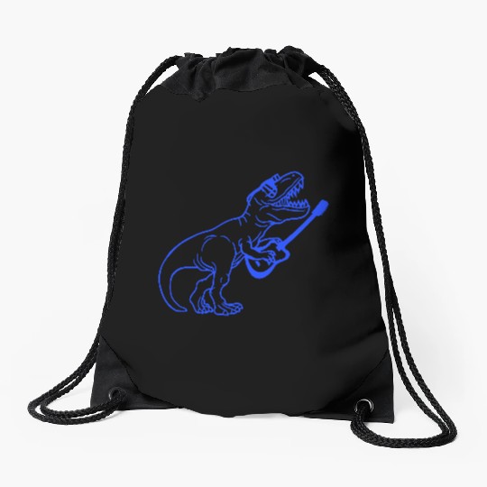 T. Rex Dino DJ Dinosaur Party Animal Plays Guitar Drawstring Bags