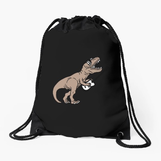 T. Rex Dino DJ Dinosaur Party Animal Plays Guitar Drawstring Bags