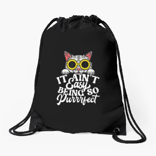 Funny cat cat lover ee cat owner cat Drawstring Bags