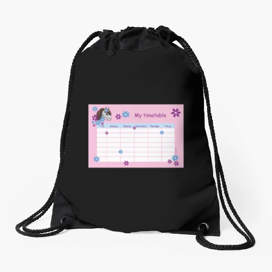 Timetable for Kids - Pony Flowers pink Drawstring Bags