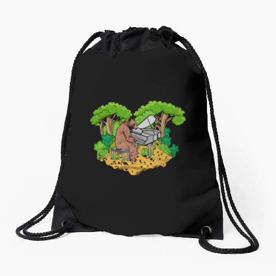 Grizzly Bear playing Grand Piano Nature Pianist Drawstring Bags