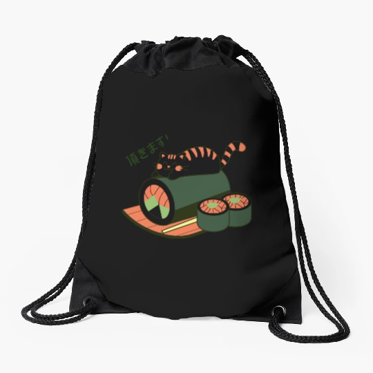 Sushi Cat Adorable Japanese Food Illustration Drawstring Bags