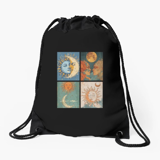 Moon and Sun Tarot Card Designed Look Drawstring Bags