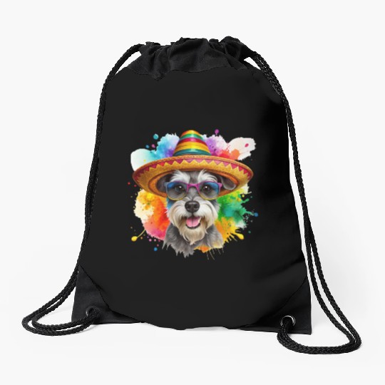 Schnauzer head, dog with glasses Drawstring Bags