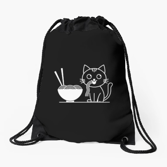 Cute Cat Eating Ramen Kawaii Food Design Drawstring Bags