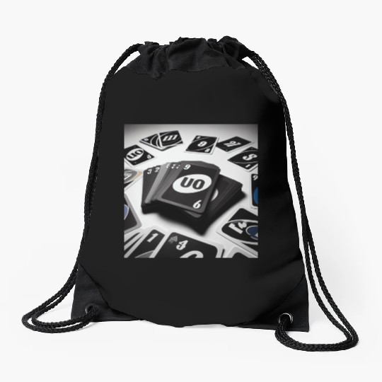 Black Uno Cards Drawstring Bags