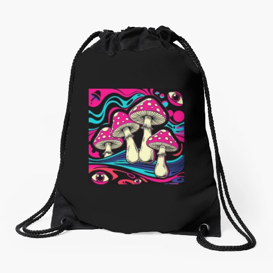 Psychedelic Shrooms: Neon Fungi Fantasy Drawstring Bags
