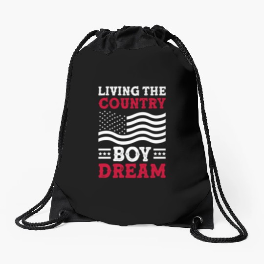 Small Town Us Flag Country Livin Boy Drawstring Bags