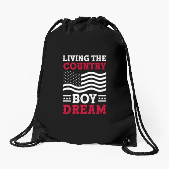 Small Town Us Flag Country Livin Boy Drawstring Bags