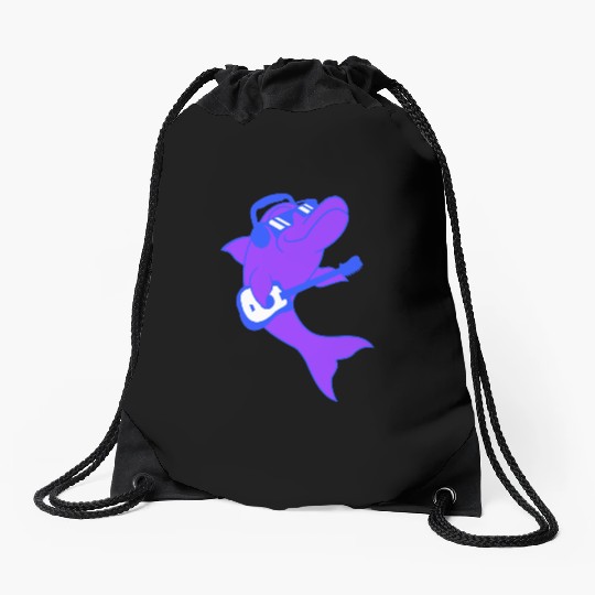 Cool Dolphin Playing Guitar Headphone Sunglasses Drawstring Bags