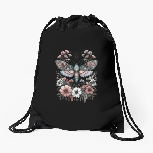 Fairycore Floral Moth Pastel Fairycore Aesthetic Drawstring Bags