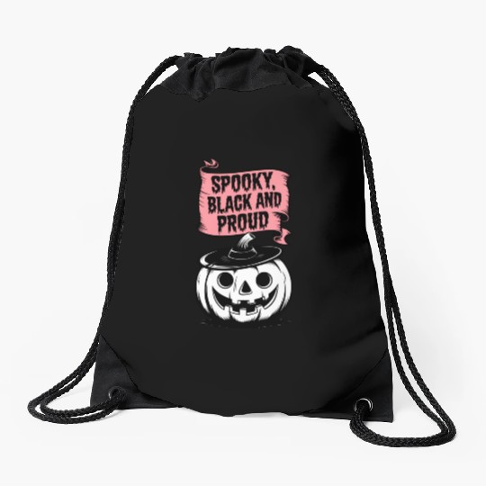 Spooky Black and Proud Drawstring Bags