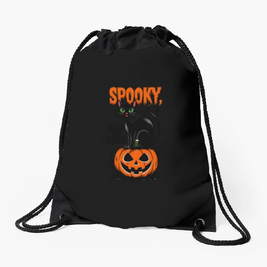 Spooky Black and Proud Drawstring Bags