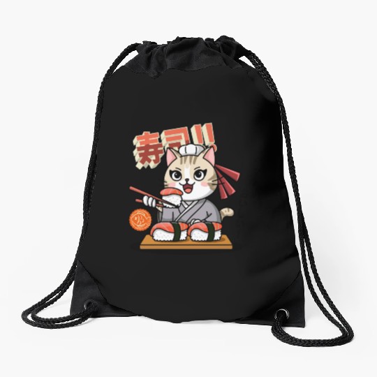 Sushi Chef Cat Adorable Culinary Cat Design Drawstring Bags