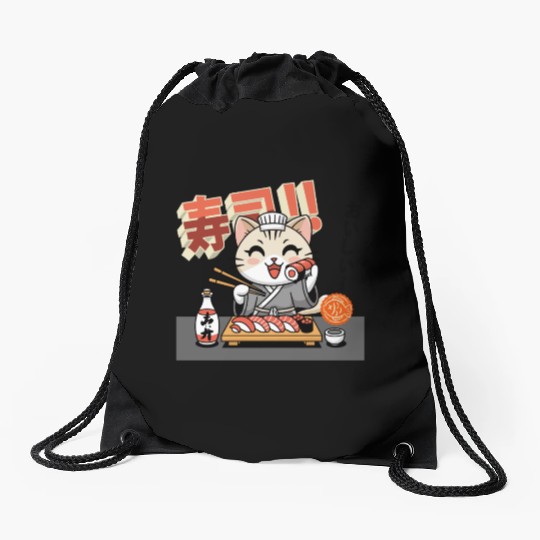 Sushi Chef Cat Adorable Culinary Cat Design Drawstring Bags