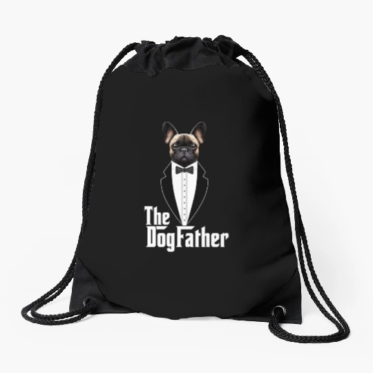 The Dogfather Funny dog dad French Bulldog Drawstring Bags