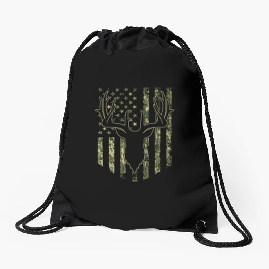 Camouflage USA Flag Deer Hunting Camo Drawstring Bags