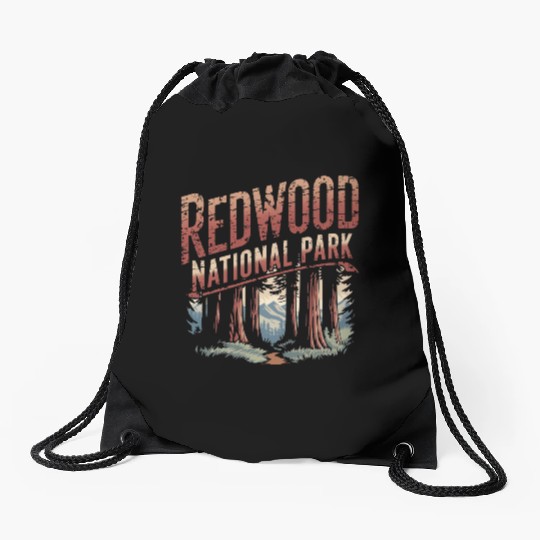 Redwood National park vintage Drawstring Bags