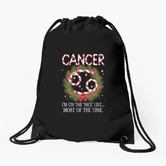 Cancer Zodiac Christmas: Nice List Drawstring Bags