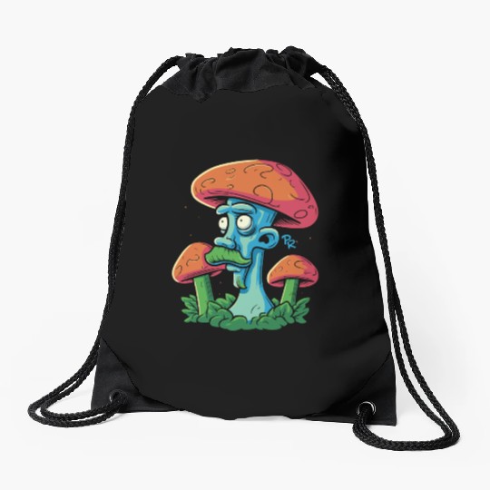 Mushroom Moustache Man – Trippy Fungi Art Drawstring Bags