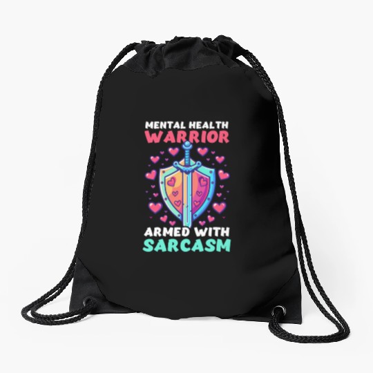 Depression Awareness Mental Health Warrior Drawstring Bags