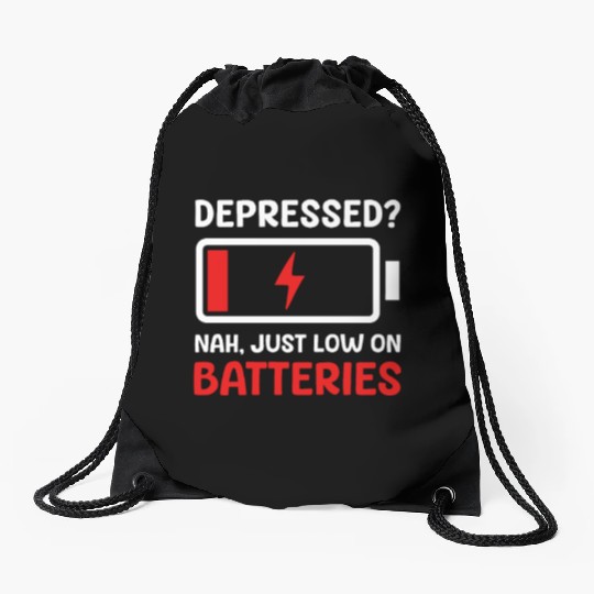 Depression Awareness Just Low On Batteries Drawstring Bags