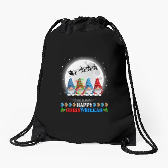 Happy Chrismukkah Gnomes Christmas Hanukkah Drawstring Bags
