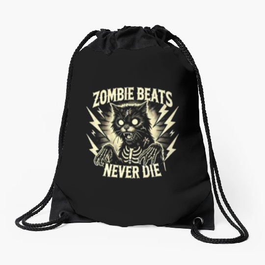 Zombie Cat Halloween Skeleton Skull Horror Fun Art Drawstring Bags
