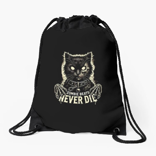 Horror Cat Zombie Never Die Skull Halloween Lover Drawstring Bags