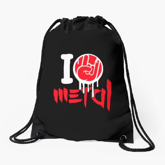 I Love Heavy Metal Hard Rock Music Graffiti Heart Drawstring Bags