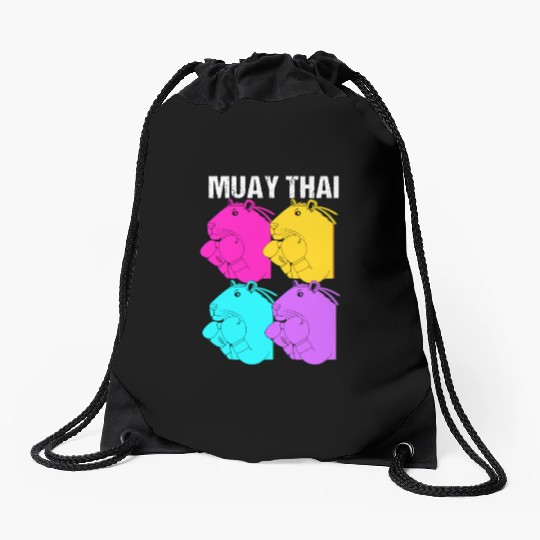 MMA Kickboxing Retro 80s Capybara Doing Muay Thai Drawstring Bags