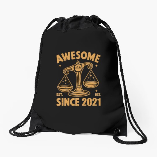 Awesome Since 2021 Libra Zodiac Birthday October Drawstring Bags