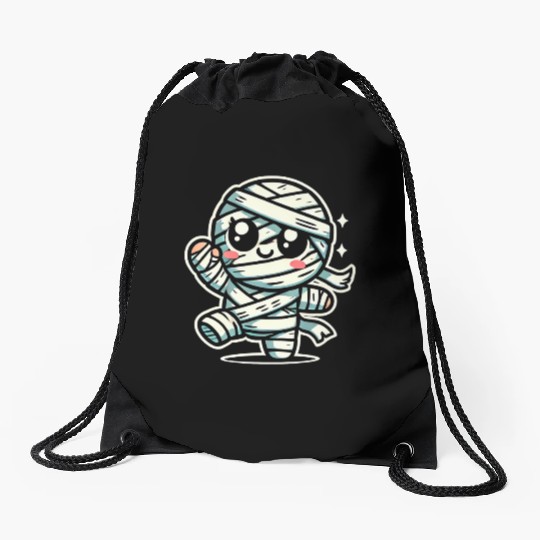 Adorable Kawaii Mummy Running Halloween Fun Design Drawstring Bags