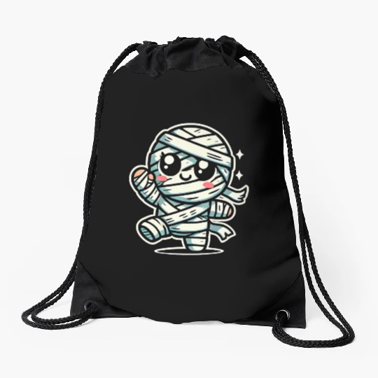 Adorable Kawaii Mummy Running Halloween Fun Design Drawstring Bags