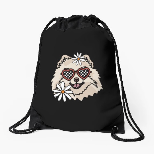 Pomeranian Retro Dog Drawstring Bags
