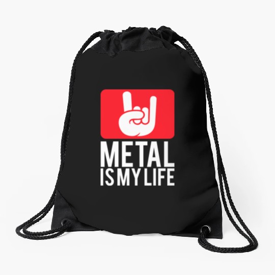 Heavy Metal Is My Life Hard Rock Music Text Quote Drawstring Bags