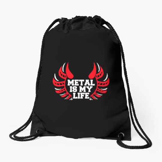 Heavy Metal Is My Life Hard Rock Music Text Quote Drawstring Bags