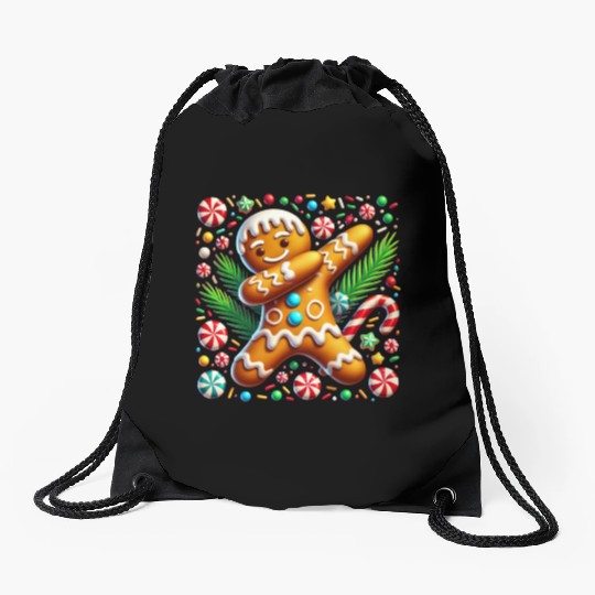 Dabbing Gingerbread Cookie Christmas Fun Drawstring Bags