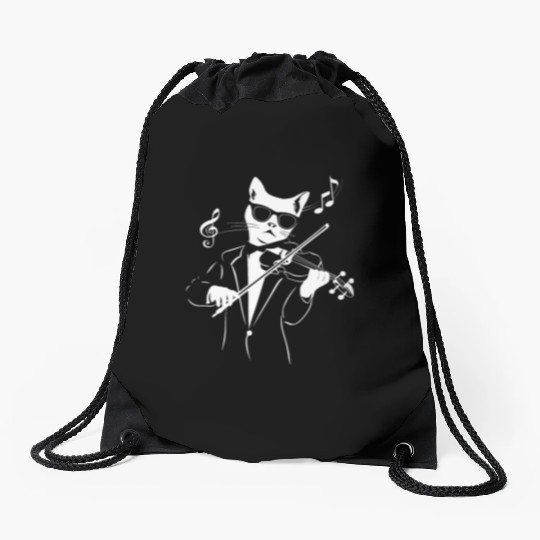 Cat Wearing Sunglasses Playing Violin Drawstring Bags