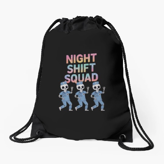 Night Shift Squad Halloween Funny Skeleton Drawstring Bags