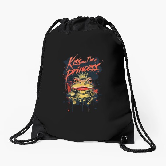 Kiss Me I'm A Princess Funny Frog Toad Drawstring Bags