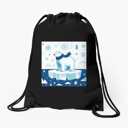 Polar Bear in Winter Wonderland Drawstring Bags