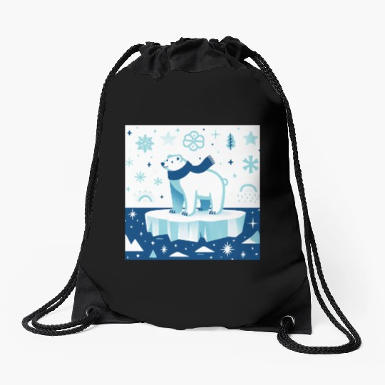Polar Bear in Winter Wonderland Drawstring Bags