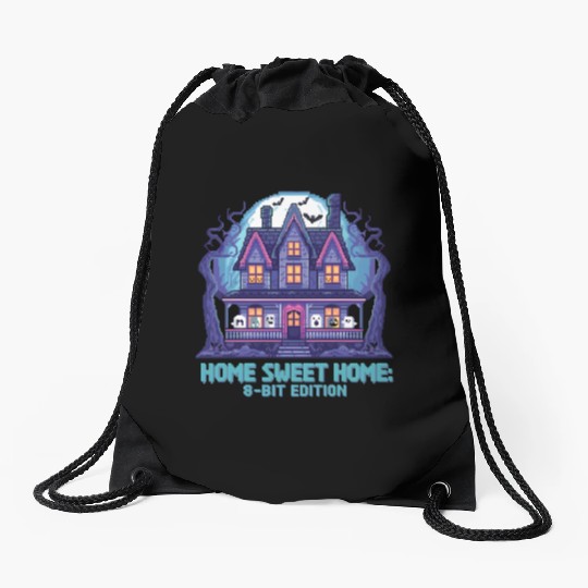 8 Bit Haunted House 01 Drawstring Bags