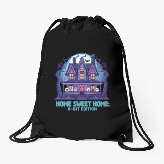 8 Bit Haunted House 01 Drawstring Bags