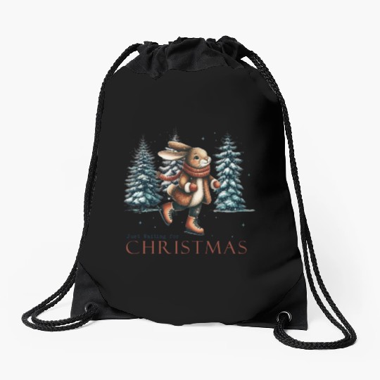Squirrel Skating: Waiting for Christmas Fun Drawstring Bags