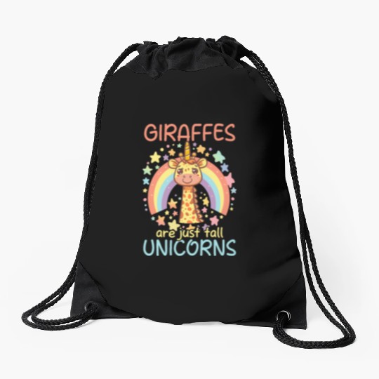Giraffe Giraffes Are Just Tall Unicorns Drawstring Bags