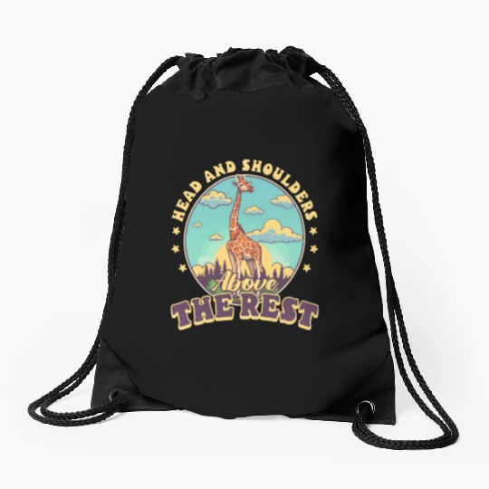 Giraffe Head And Shoulders Above The Rest Drawstring Bags