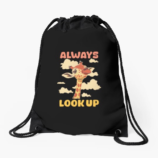Giraffe Always Look Up Drawstring Bags